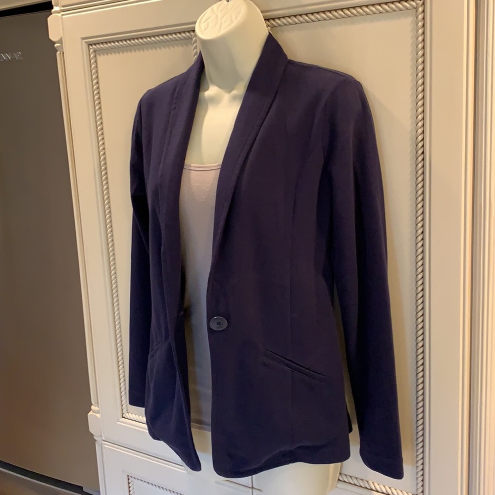 Caslon Soft Navy Blue Knit One Button Blazer XS